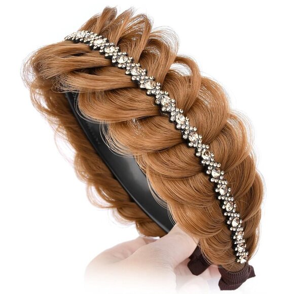 Synthetic Hair Headband Wide Braid Dark Strawberry Blonde 2 Inch for Adults